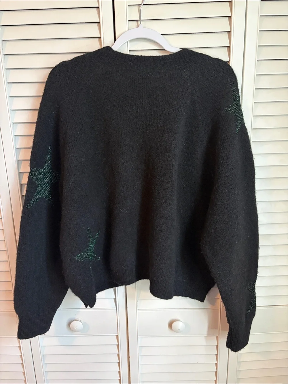 All Saints Medium Wool Blend Star Jumper Black Crewneck Sweater Green